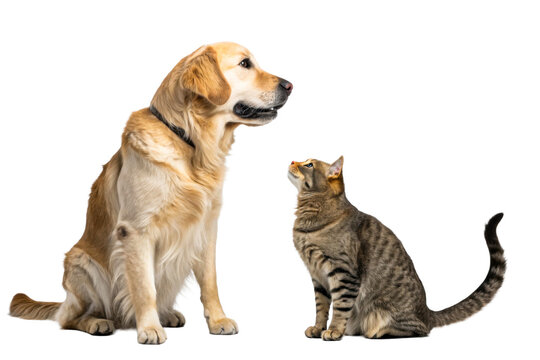 Golden Retriever and Tabby Cat looking up