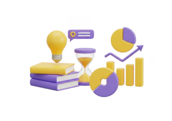 Business education and data analysis concept with 3d render elements isolated isolated on transparent background