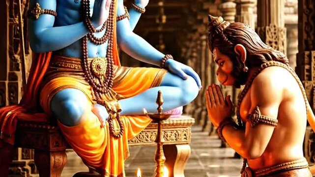 Lord Rama and Hanuman Devotion - A Divine Encounter in Temple.