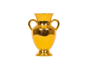Golden vase shiny metallic urn elegant decorative vessel isolated on transparency background classic style reflective surface luxury home decor two handles antique design