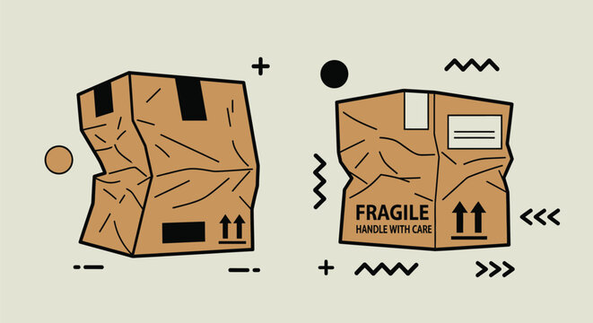 Damaged fragile package shipping box illustration vector design art