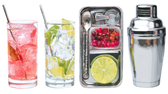 Fresh cocktail with lime, ice, and mint in a glass - Powered by Adobe