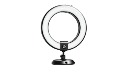 black an white ring light with stand isolated on white background