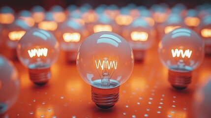 Many lit bulbs, some with WWW