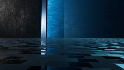 3D rendering, abstract dark blue and light white background in studio backdrop for product