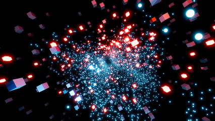 3D rendering, abstract background with alternating blue and red 3D cubes