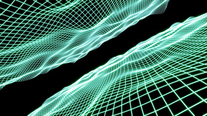 3D rendering, glowing neon wireframe background