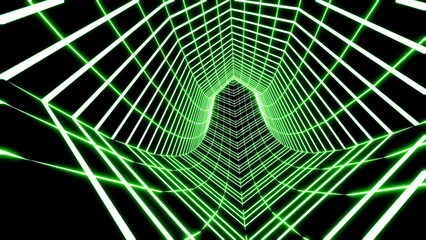 3D rendering of abstract tunnel, wireframe grid 3D tunnel,