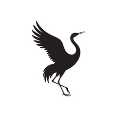 Obraz premium Black Silhouette of Sandhill Crane Gracefully Flying Against White Background