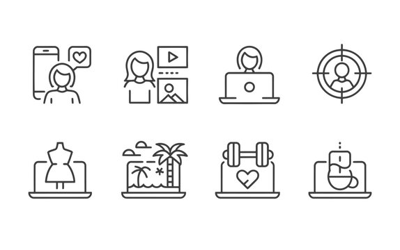 Blogging and influencer digital lifestyle line icons