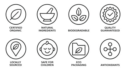 Organic and natural product certification label icons