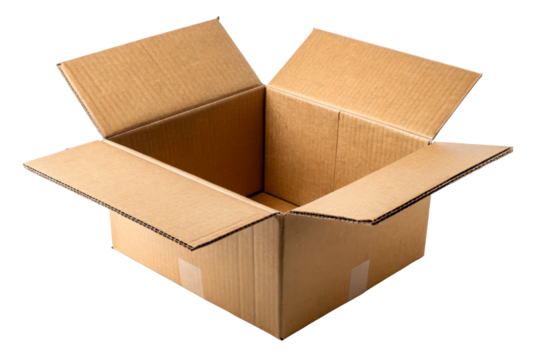 Open cardboard shipping box on a white background