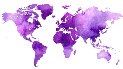 Abstract blue watercolor background with splashes and world map illustration of continents