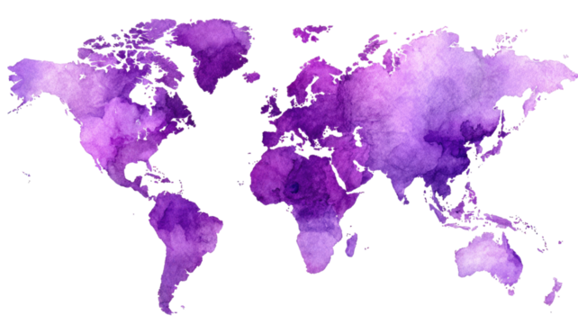 Abstract blue watercolor background with splashes and world map illustration of continents