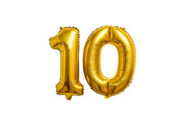 Golden Balloon Number Ten Celebration Decoration