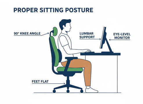 Proper sitting posture pain prevention care guide for office desk comfort