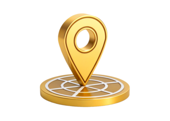 Golden map marker on a compass dial