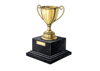 Golden Trophy on Black Marble Pedestal