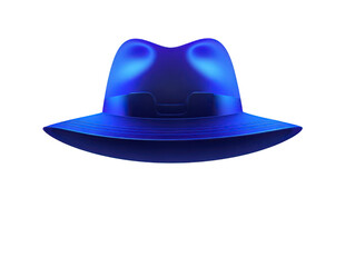 Fototapeta premium Blue fedora hat with wide brim, modern style, glossy finish, isolated on transparency background, fashion accessory, stylish and elegant, suitable for men or women