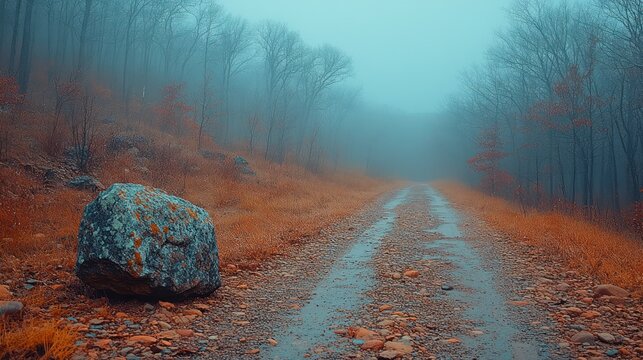 Misty autumn forest road - Powered by Adobe