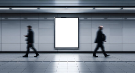 Fototapeta premium Billboard Mockup in a Modern Subway Station with People in Motion