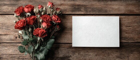 Romantic still life of red roses and black card valentine's day banner love message romantic mood background