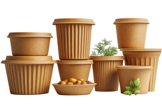 Eco Friendly Kraft Packaging Display Sustainable Food Containers Bowls and Cups for Green Living