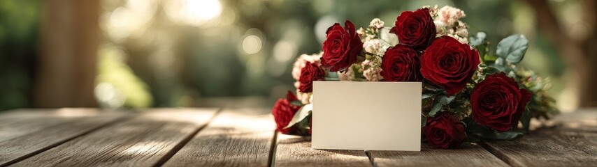 Romantic still life with red roses and black card for valentine's day love message wedding greeting romantic mood