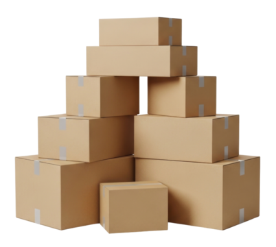 Stack of cardboard boxes transparent background cutout png - Powered by Adobe