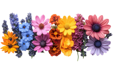 Floral Cascade A Vibrant Spectrum of Flowers Blooming in Colorful Harmony Spring Nature Blossom