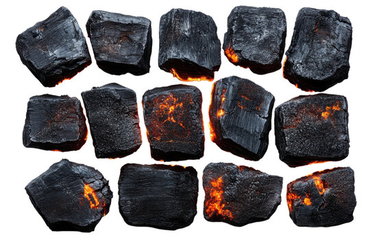 Ignited charcoal embers glowing on dark background Intense barbeque heat fuel for outdoor cooking - Powered by Adobe