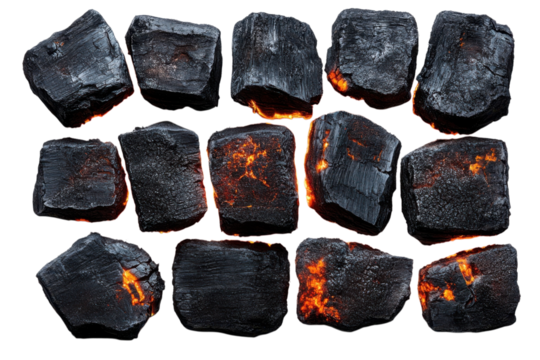 Ignited charcoal embers glowing on dark background Intense barbeque heat fuel for outdoor cooking