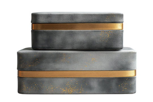 Luxe Decorative Boxes Stacked Elegantly Grey Velvet Texture with Gold Accents Home Decor Storage