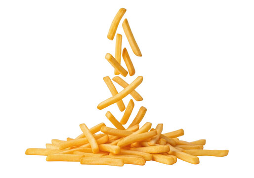 French fries falling transparent background cutout png
