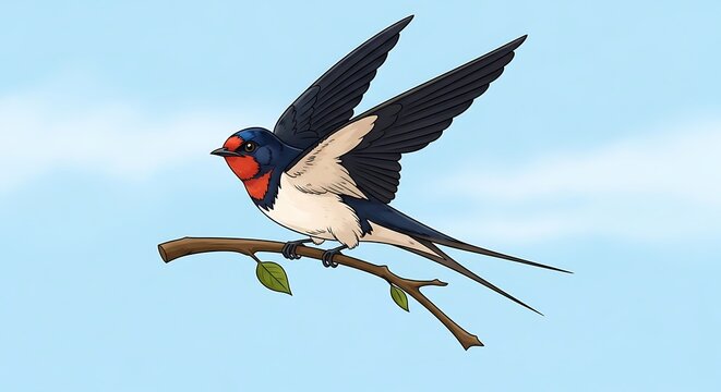 Barn Swallow on Branch - A Colorful Bird Illustration. - Powered by Adobe