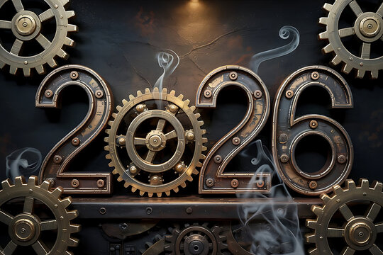New year 2026 vintage gears concept presents mechanical celebration for beginning of year
