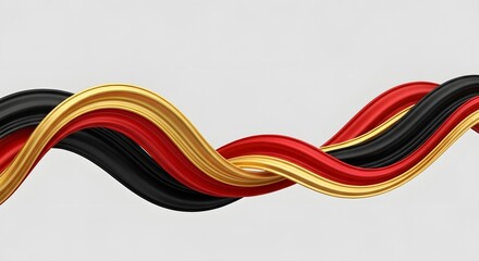Abstract wave pattern in black, red and gold color on white background.