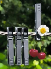 clothespins, berries, flowers