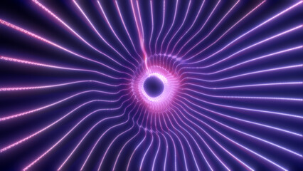 Abstract violet energy waves converging into a glowing circular vortex with smooth flowing lines, isolated on white background