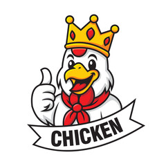 Royal Rooster Cartoon Character Smiling King Chicken with Thumbs Up Logo Design Template