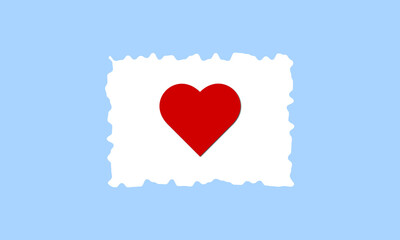 Modern love symbol Vibrant red heart illustration on a white irregular frame with a peaceful blue background design