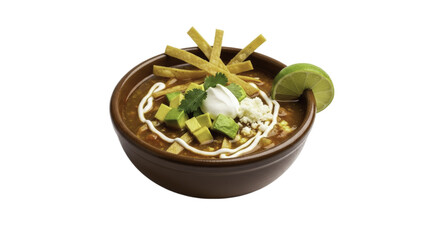 Delicious Southwestern Soup Bowl with Garnishes on a Gradient Background