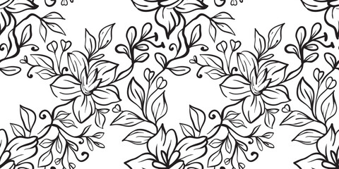 Hand drawn simple abstract flowers print. Trendy collage outline  pattern. Fashionable template for fabric design.