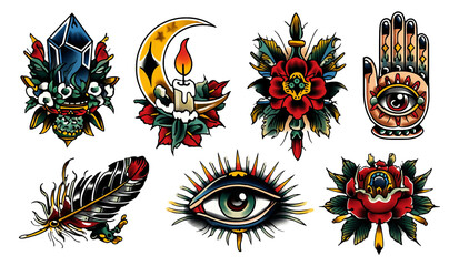 Colorful Collection of Unique Tattoo Flash Art Designs with Various Themes