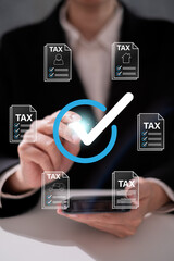 Person focusing on budget planning tax refund money payment return calculate financial accounting income revenue economy banking investment concept