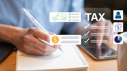 Financial adviser calculating accounting budget planning online income tax revenue payment banking refund finance concept