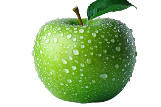 Refreshing Green Apple Portrait Healthy eating crisp fruit with water drops Isolated food