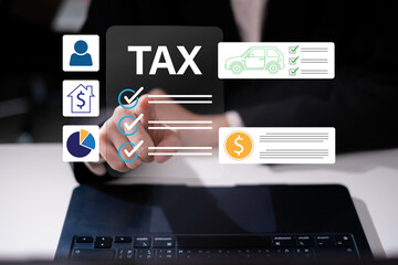 Income tax refund financial accounting banking vat return calculate taxation economy budget planning online payment service concept