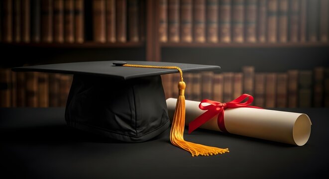 Academic achievement and graduation celebration with cap and diploma symbolizing success and knowledge