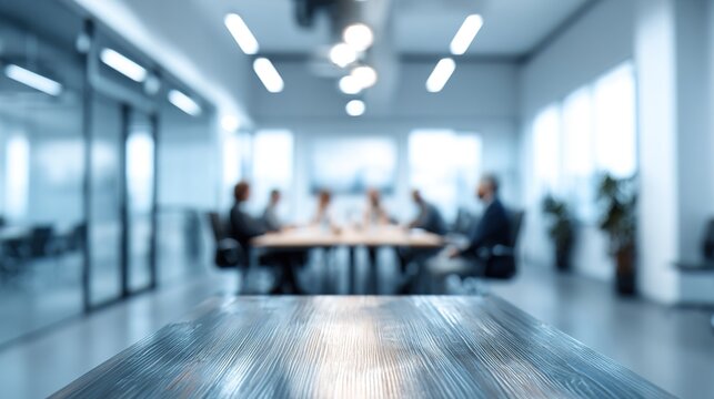 Office blur meeting room blurred background of blurry boardroom interior with work desk table for business people team discussion corporate conference enterprise seminar : Generative AI. High quality
